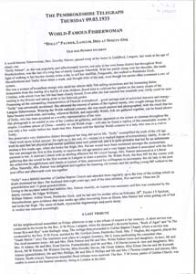 Information and transcript of Dolly Palmers Obituary and associated paperwork
